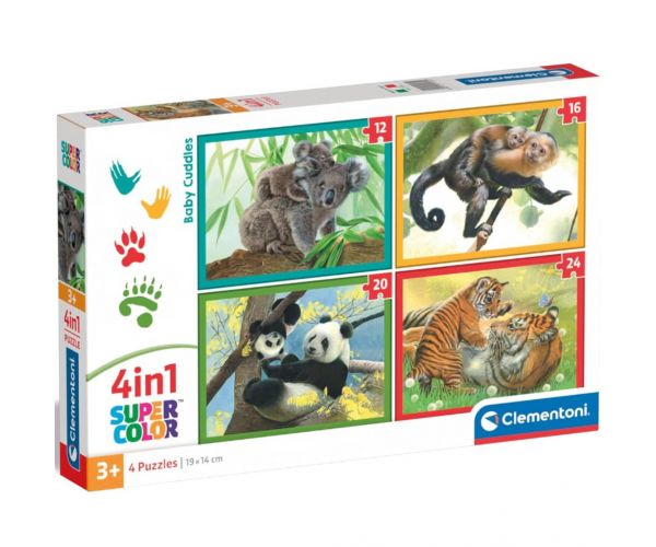 Animale cu puii lor 4 în 1 puzzle de 12, 16, 20 și 24 de piese - Clementoni