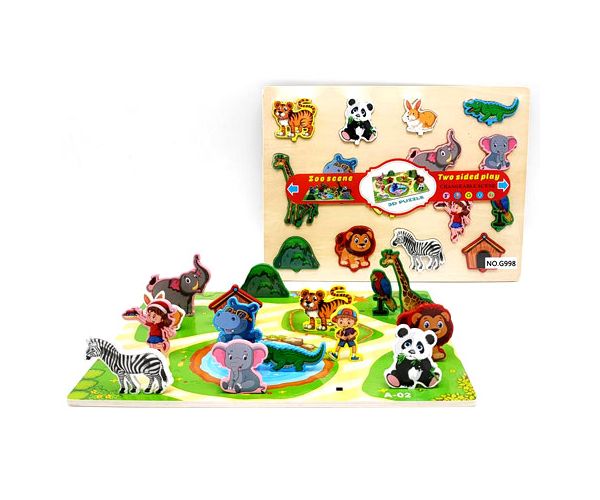 Animale lemn puzzle bilateral