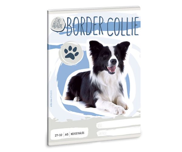 Cuki állatok - Border Collie kockás füzet A/5