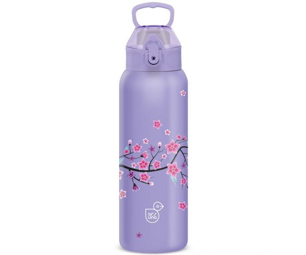 Ars Una: 3D Snow Flower bidon metalic mov, cu pereți dubli, 700 ml