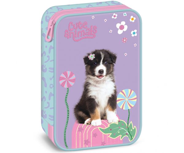 Ars Una: Animale drăguțe Aussie - penar stratificat cu model cu câini, 15,5 x 22,5 x 4,5 cm