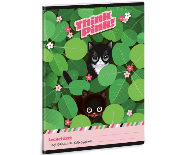 Ars Una: Caiet de teme cu pisică Think Pink, 38 de file, format A5