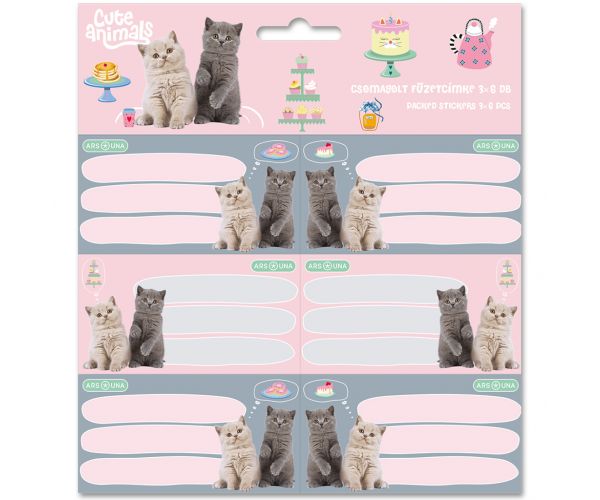 Ars Una: Cute Animals – Petrecere de ceai, etichete pentru caiete cu pisici, ambalate 3x6 buc.