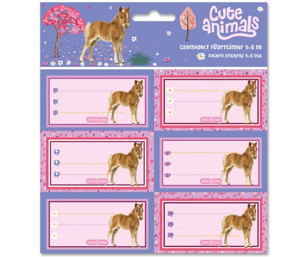 Ars Una: Cute Animals — etichete pentru caiete cu cai, ambalate, 3x6 buc.