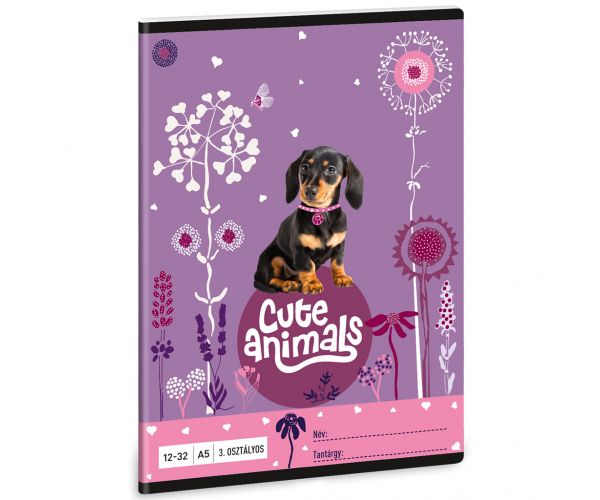 Ars Una: Cute Animals - Puppy cu teckel, caiet dictando pentru clasa a 3-a, format A/5