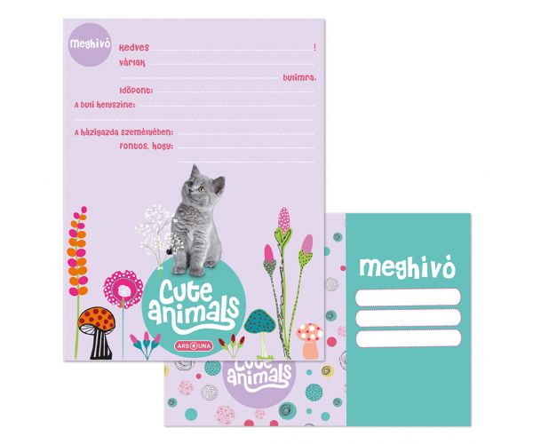 Ars Una: Cute Animals - Set de 10 invitații cu plicuri, model cu pisicuțe