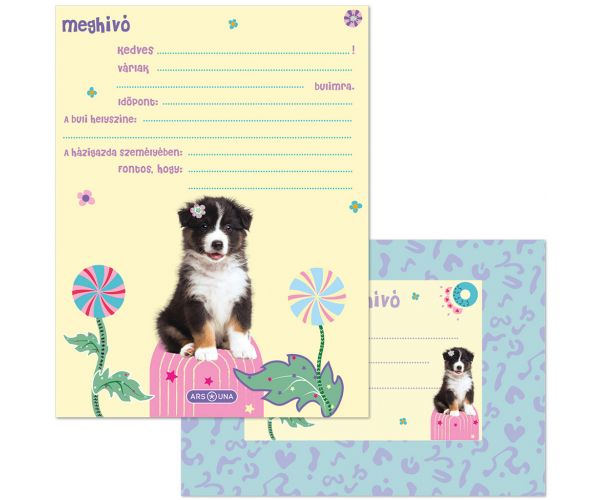 Ars Una: Cute Animals Aussie cu cățeluși, set de 10 invitații cu plic