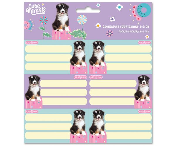 Ars Una: Cute animals Aussie — etichete pentru caiete cu modele de câini, pachet 3x6 buc.