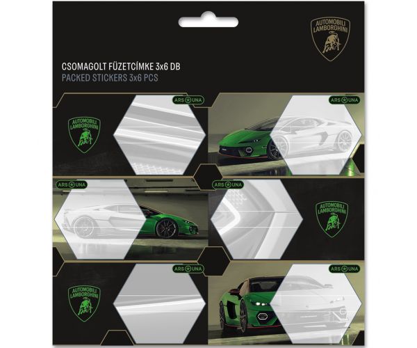 Ars Una: Etichete pentru caiete, ambalate, cu imprimeu Lamborghini verde, 3x6 buc.