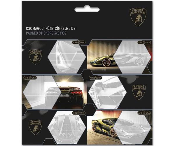 Ars Una: Etichete pentru caiete cu model Lamborghini galben, pachet 3x6 buc.