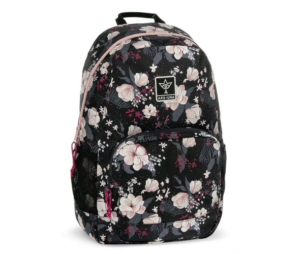 Ars Una: Flowery Black ghiozdan școlar cu flori AU-2, rucsac 32x46x22cm