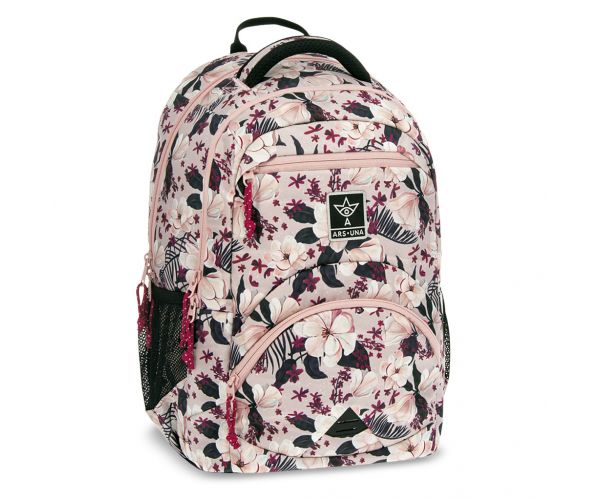 Ars Una: Flowery Pink ghiozdan ergonomic cu flori, rucsac 33x45x24cm