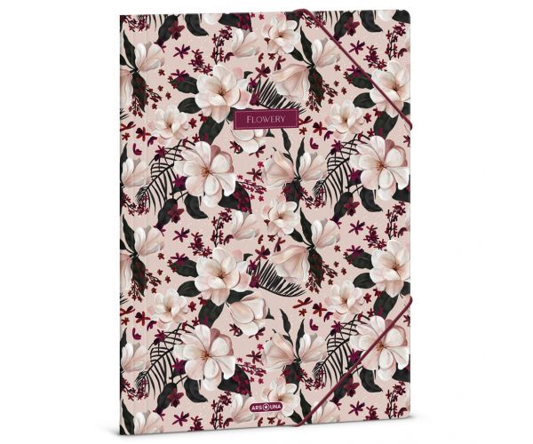 Ars Una: Flowery Pink mapă cu flori și elastic A/4