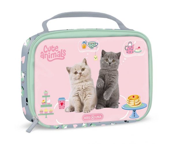 Ars Una: Geantă termică pentru gustări Cute Animals Tea Party cu pisici 20x14x6,5 cm