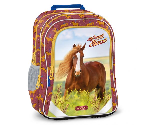 Ars Una: Ghiozdan ergonomic My Sweet Horse cu colțuri rotunjite, rucsac 34x40x21cm.