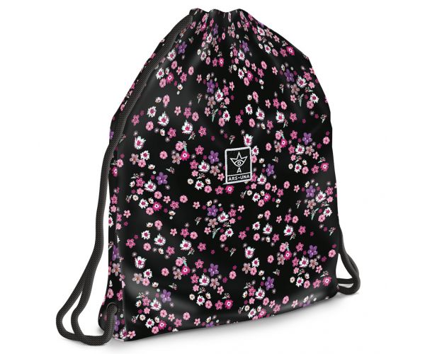 Ars Una: Pearl Blossom Black sac de sport cu flori, 37,5x46cm