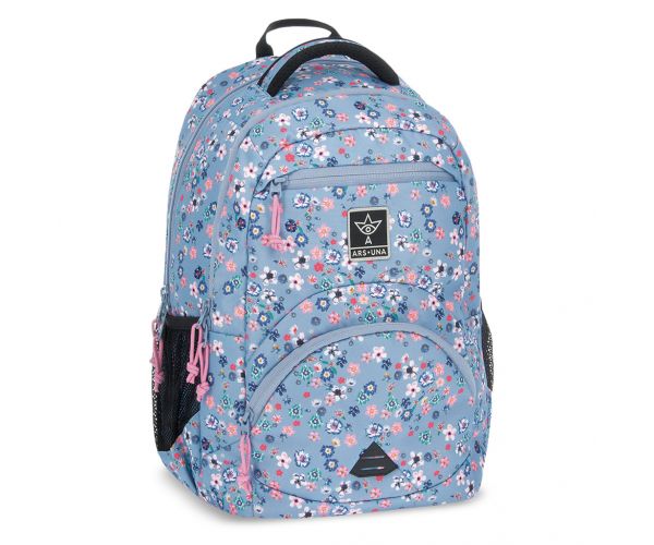 Ars Una: Pearl Blossom Blue ghiozdan ergonomic cu flori, rucsac 33x45x24cm