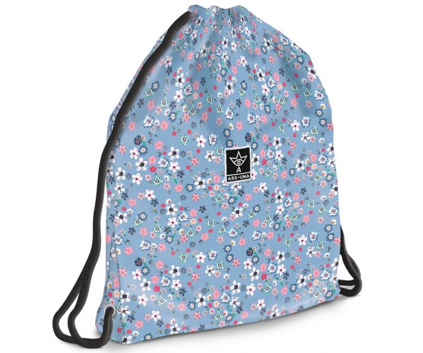Ars Una: Pearl Blossom Blue sac de sport pentru adolescenți cu flori, 37,5x46cm