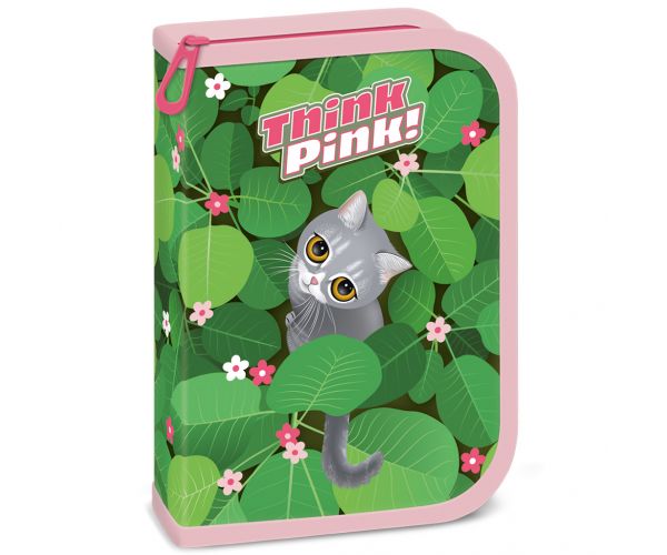 Ars Una: Penar tip portofel cu pisică Think Pink, echipat, 12,8x19,3x3,6 cm