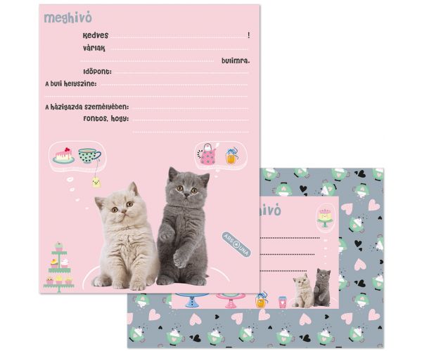 Ars Una: Set de 10 invitații „Cute Animals Tea Party” cu pisici, cu plic