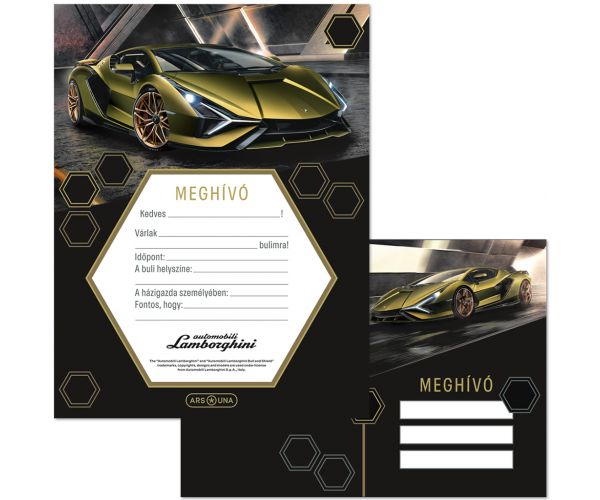 Ars Una: Set de 10 invitații cu model Lamborghini galben și plicuri