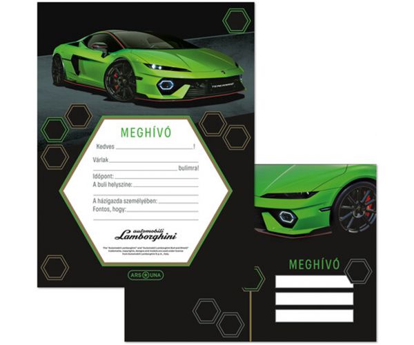 Ars Una: Set de 10 invitații cu model Lamborghini verde, cu plicuri