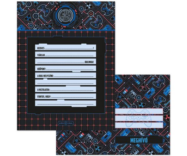 Ars Una: Set de 10 invitații cu model controller HUD pentru gameri, cu plicuri