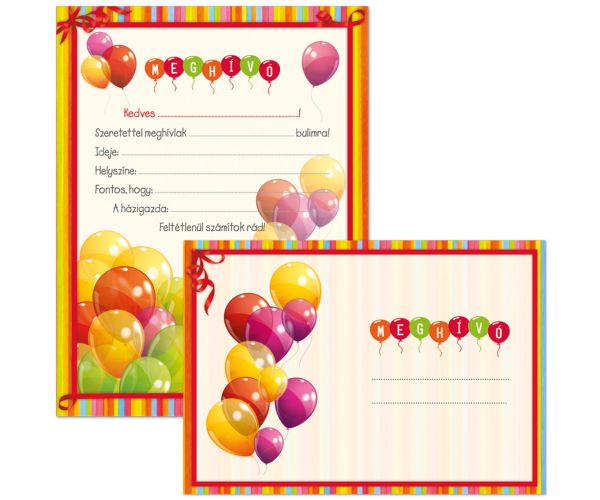 Ars Una: Set de 10 invitații vesele cu baloane, cu plic