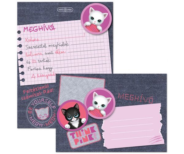 Ars Una: Think Pink cu pisici, set de 10 invitații cu plicuri