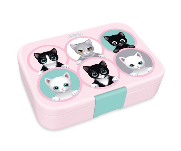 Ars Una: Think Pink cutie pentru gustări compartimentată cu pisici 15,3×21,6×5,2 cm