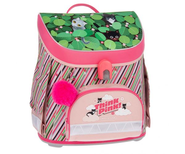 Ars Una: Think Pink, ghiozdan școlar compact ergonomic cu închidere magnetică, rucsac 33x41x24 cm