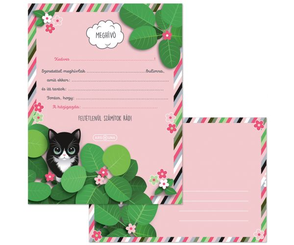 Ars Una Think Pink invitație de petrecere cu pisici cu plic, set de 10 bucăți
