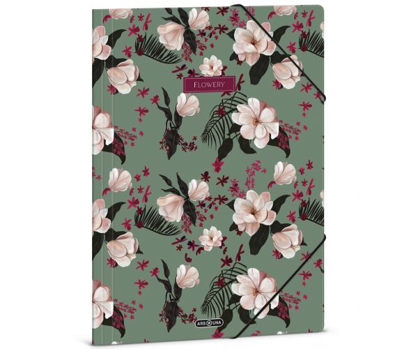 Ars Una: dosar cu elastic, verde cu flori, format A4