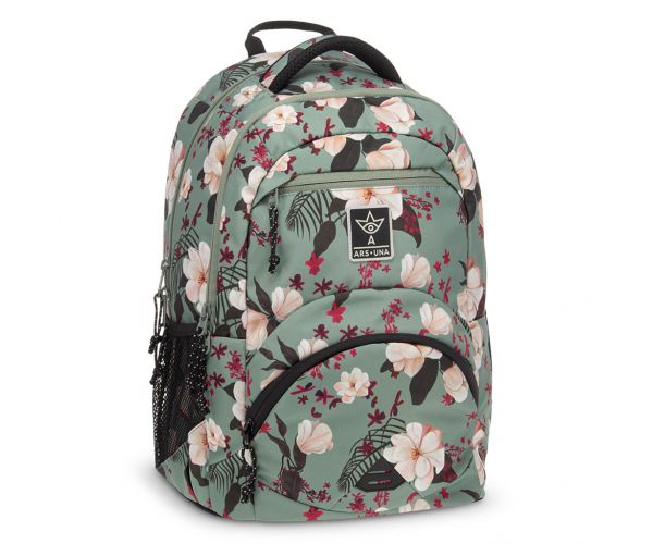 Ars Una: rucsac școlar ergonomic verde floral 27 L