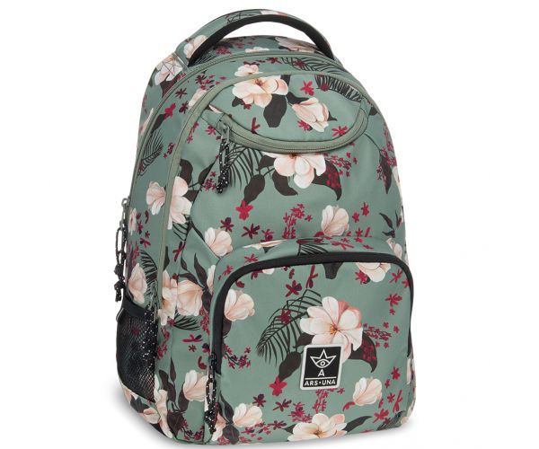 Ars Una: verde cu flori ghiozdan/rucsac școlar AU-6 34x45x26 cm