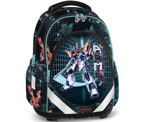Ars Una: A.R.M.S. ghiozdan școlar anatomic, rucsac cu imprimeu cu roboți 33×43×22 cm