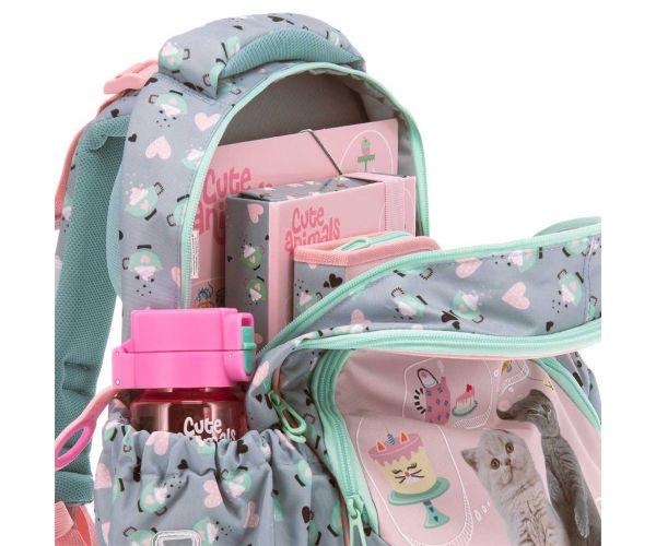 Ars Una: Cute Animals Tea Party, ghiozdan anatomic cu pisici, rucsac 33×43×22 cm