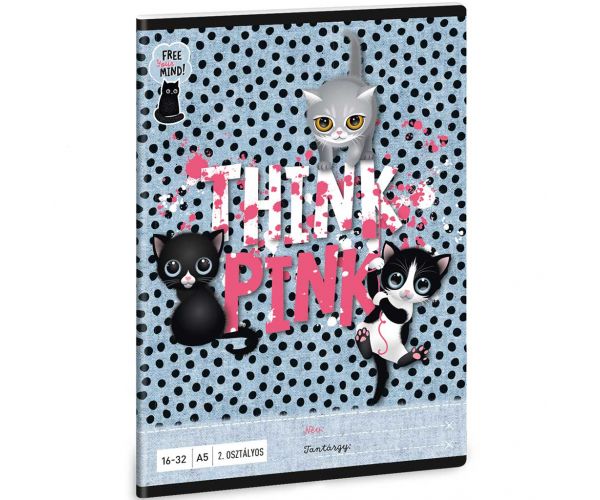 Ars Una: Think Pink pisică simpatică caiet cu linii pentru clasa 2-a 32 file A5