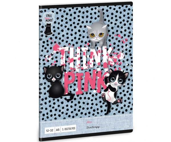 Ars Una: Think Pink pisică simpatică caiet cu linii pentru clasa 3-a 32 file A5