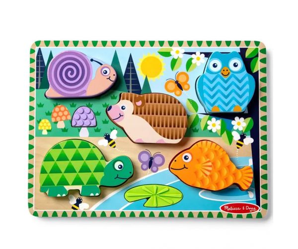 Atinge și Simte — Puzzle tactil din lemn cu animale din pădure - Melissa & Doug