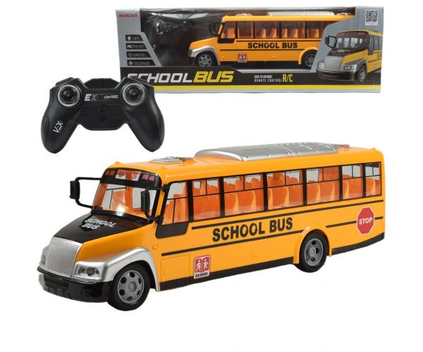 Autobuz școlar galben cu efecte de lumină și baterie telecomandă RC 27MHz 40cm