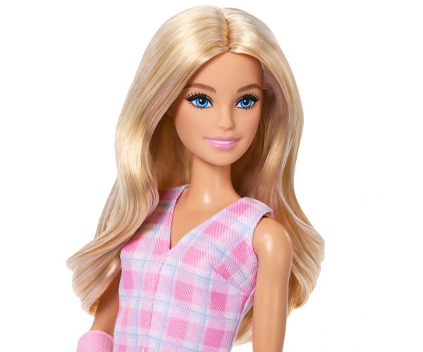 Barbie: Prietene Fashionista păpușă de modă stilată în rochie roz cu carouri – Mattel