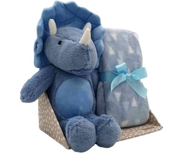 SweetDreams: Pătură și pluș triceratops de culoare albastră