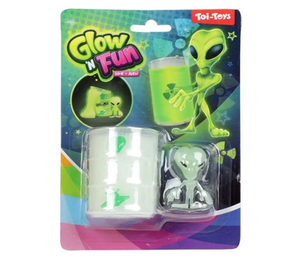 GlowN Fun Slime Alien: Slime fluorescent în butoaie cu ulei cu figurina extraterestră