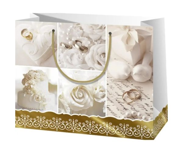 Pungă cadou design de nuntă dimensiune 18x23x10cm