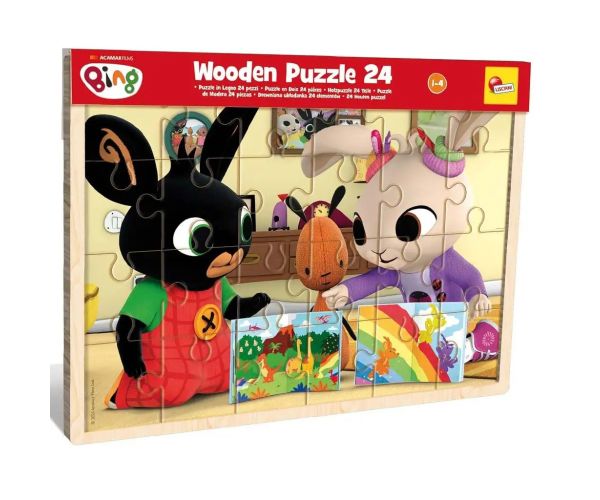 Puzzle cu ramă din lemn, 24 piese, Bing și prietenii - Lisciani