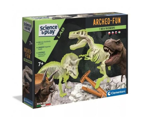 Science&Play: Archeofun T-rex și Triceratops luminează set de arheolog - Clementoni