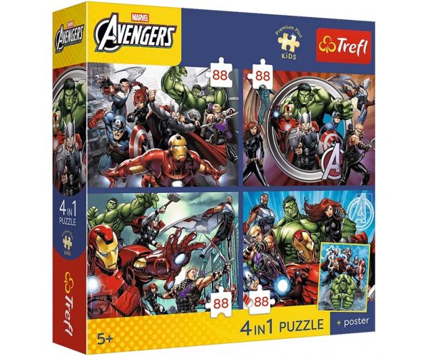 Marvel Răzbunătorii - 4 x 88 bucăți Premium Plus Kids puzzle - Trefl