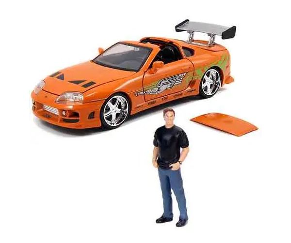 Fast & Furious: Brian figurină și Toyota Supra model auto 1/24 - Simba Toys