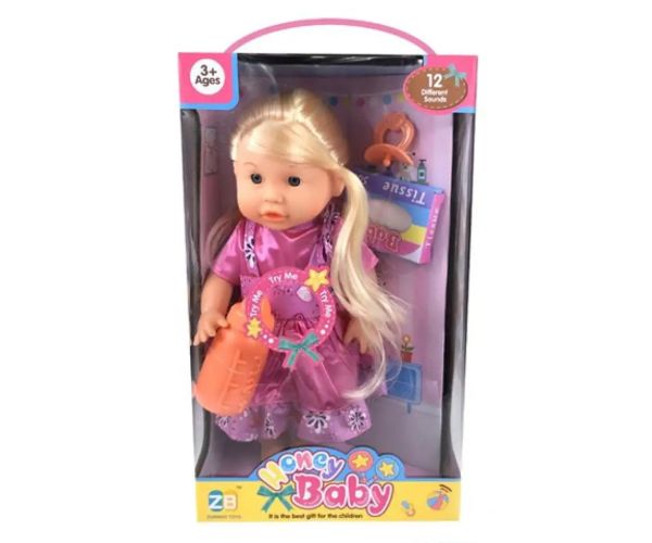 Păpușă cu păr blond cu sticlă, accesorii și sunete